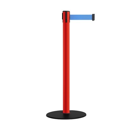 MONTOUR LINE Retractable Belt Stanchion, Low Base, 2.5" Red Post  9' Lt Blu Belt MSX630-RD-LBL-90